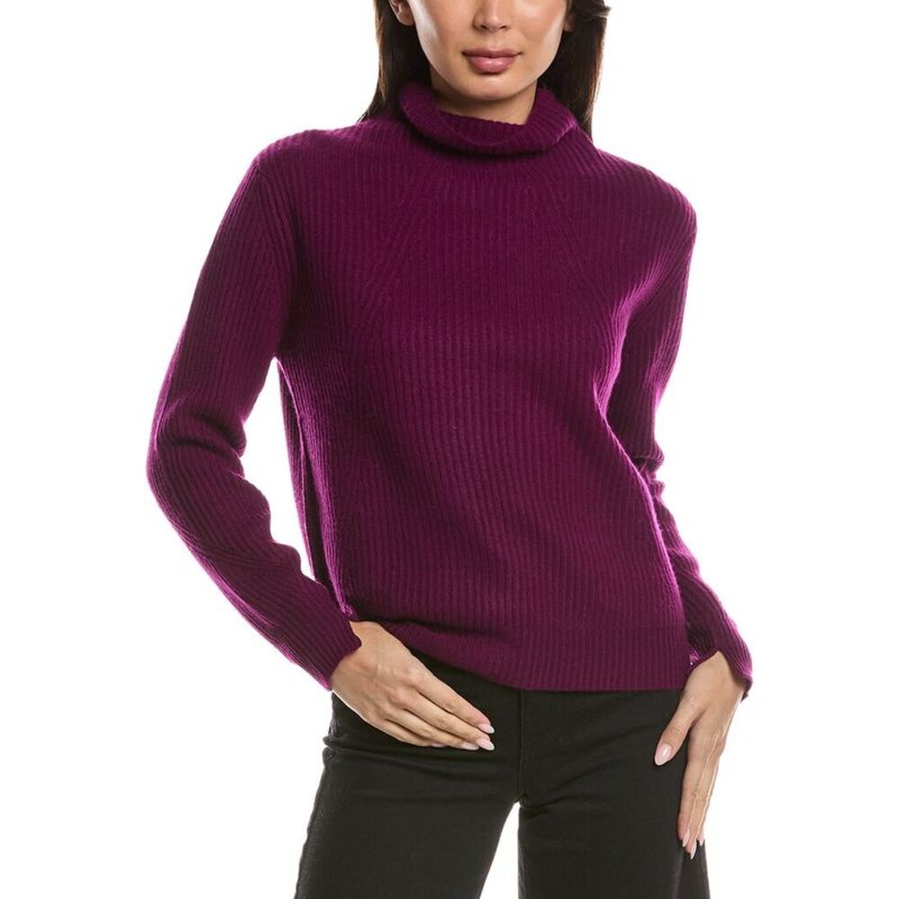 Forte Cashmere Womens Fashioned Rib Funnel Neck 100% Cashmere Sweater, Purple